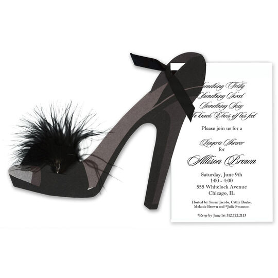 Black Feather High Heel Shoe Die-cut Invitations